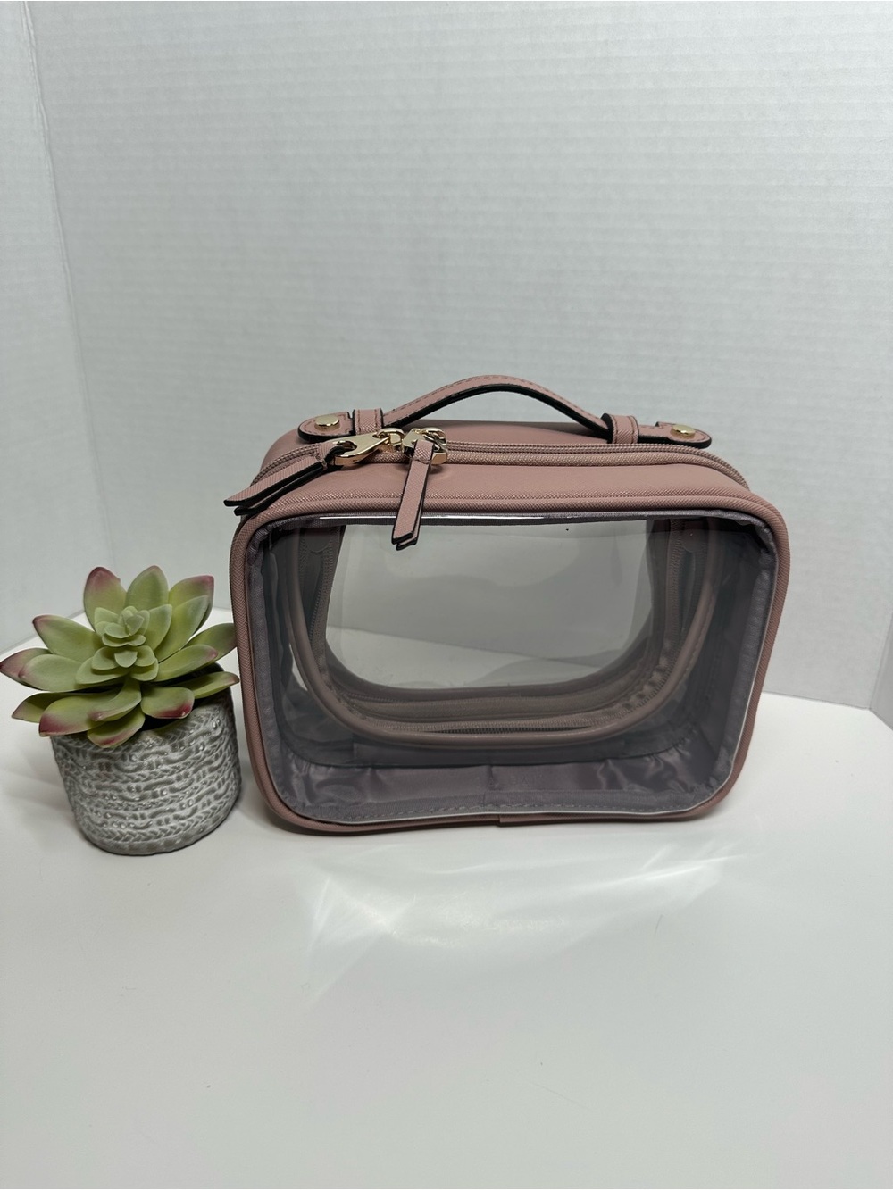 Calpak Rose Pink Clear Cosmetic Carry Case Set
